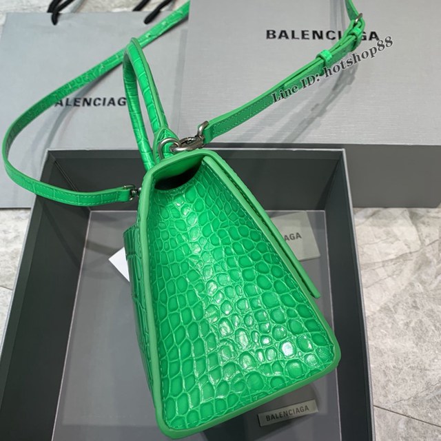 Balenciaga專櫃新款小號手提肩背女包原單沙漏包 巴黎世家鱷魚紋新綠色沙漏包 fyj1403